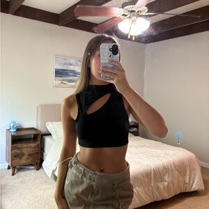 Black Sleeveless Cutout Top